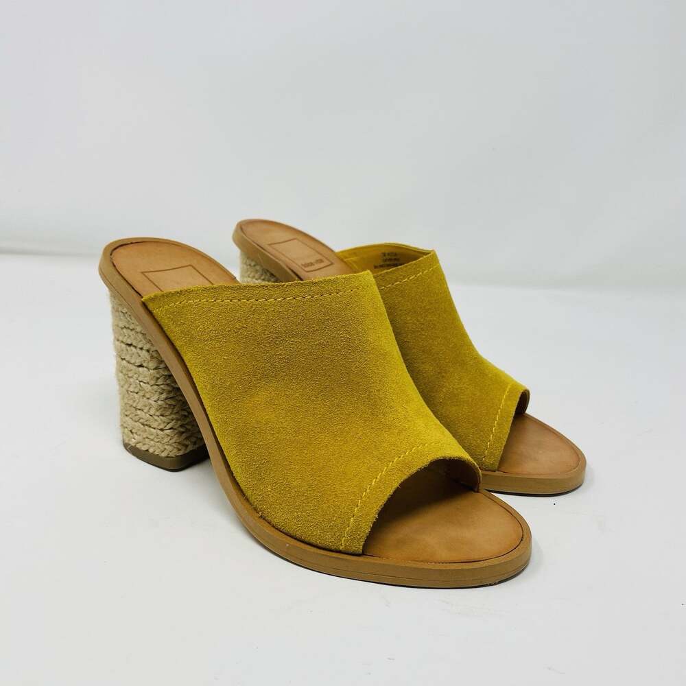 Dolce Vita Sandals 7 Mustard Yellow Genuine Suede Alycia Espadrille Heel Slip On